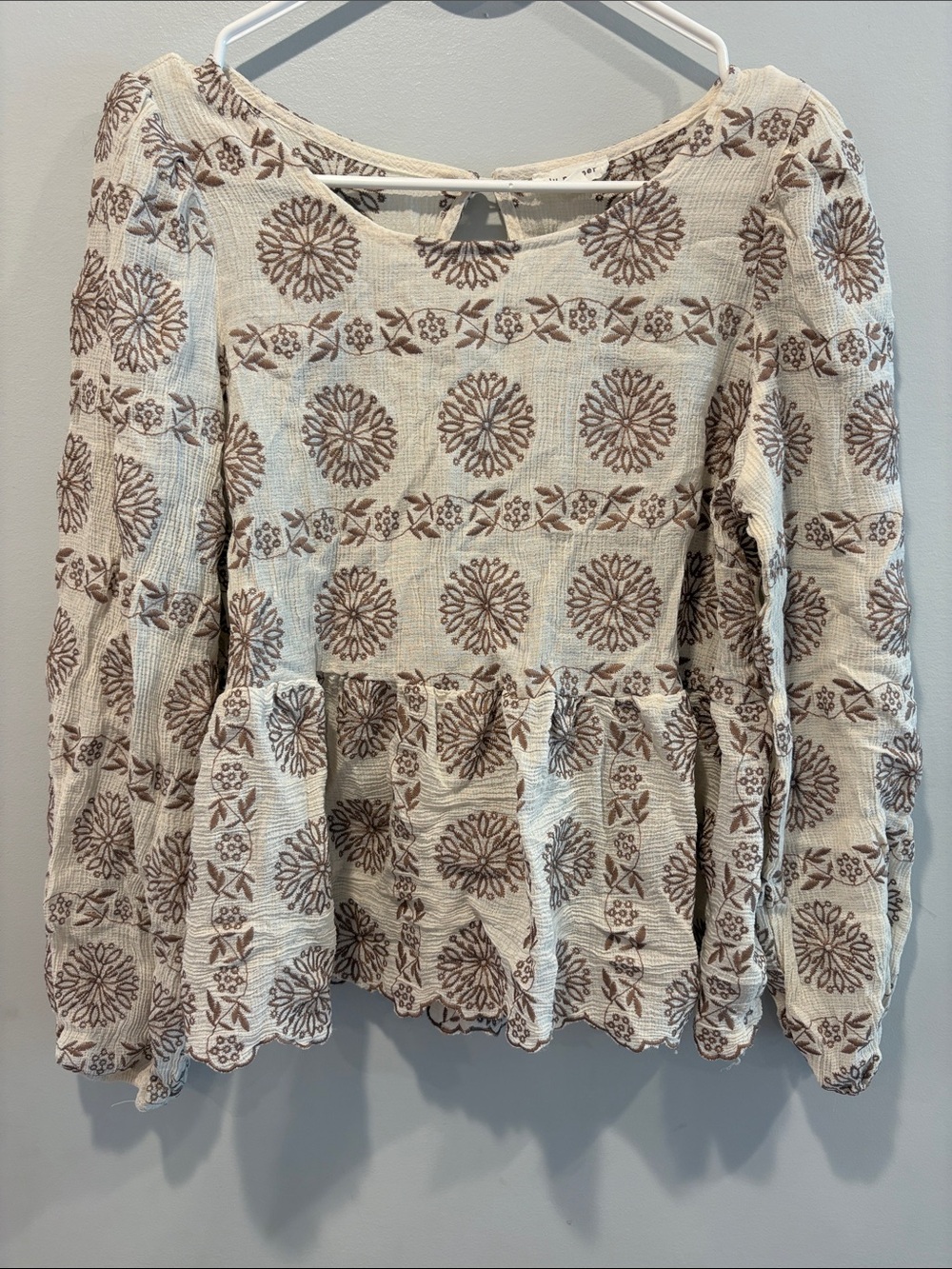 Blu Pepper Cream and Brown Printed Peplum Tunic